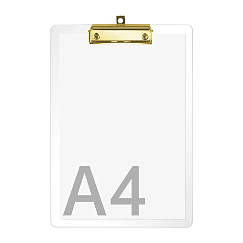 Moocci Thick Acrylic Clear Clipboards Cute Transparent Bulk Clipboard with Gold Strong Clip Hidden Hanging Hole for A4 Paper, Student, Drawing, Office, School, Warehouse, Classroom, Event, 6PC