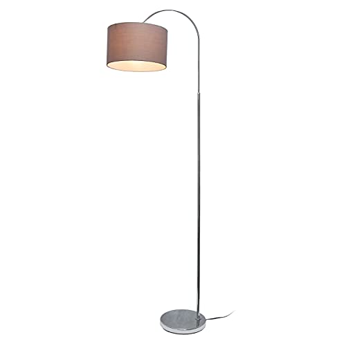 Simple Designs LF2005-GRY-LB 66" Modern Brushed Nickel Arched Floor Lamp with Gray Shade for Living Room, Hallway, Entryway, Bedroom, Office, with Feit LED Bulb Included