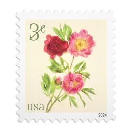 USPS Peonies 3-Cent Definitive Postage Stamps Sheet of 20 - Mail Use
