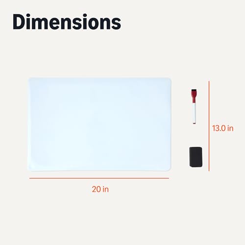 Magnetic Dry Erase Board for Fridge 20x13 Inches with Markers & Eraser - Whiteboard Sheet, Amazon Basics Whiteboard 13"x20"