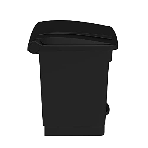 Safco Step On Plastic Trash Can with Foot Pedal, 8 Gallon Garbage Can for Kitchen, Indoor or Outdoor Use, Hands Free, Black