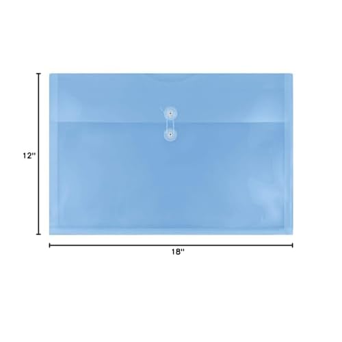 JAM PAPER Plastic Envelopes with Button & String Tie Closure - Large Booklet - 12 x 18 - Blue - 12/Pack