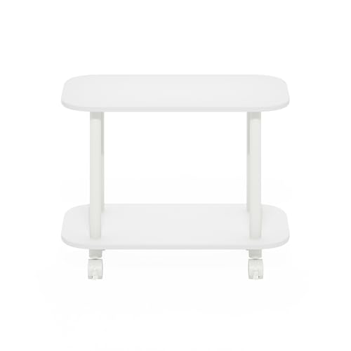 Furinno Turn-N-Tube 2-Tier Oval Side Table with Wheels, White – Plain White