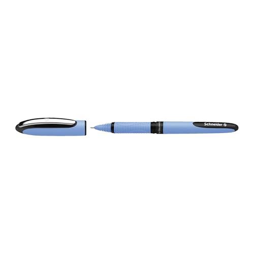Schneider One Hybrid N Rollerball Pen, 0.5 mm Hybrid Needle Tip, Light Blue Barrel, Black Ink, Box of 10 Pens (183501)
