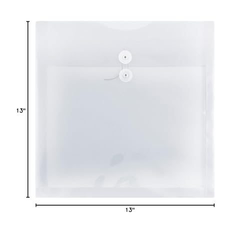 JAM PAPER Plastic Envelopes with Button & String Tie Closure - Large Square - 13 x 13 - Clear - 12/Pack