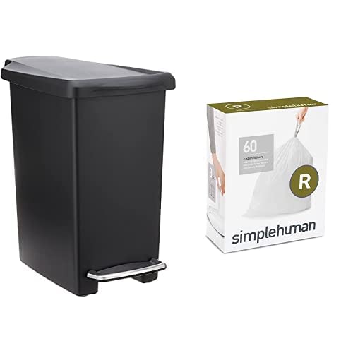 simplehuman 10 litre slim step can black plastic + code R 60 pack liners