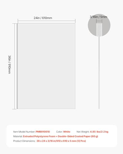 VEVOR Foam Board 12 Pack 24x36 inch White Poster Boards for Art & Display