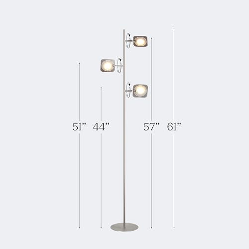 Brightech Tree Floor Lamp for Living Rooms & Offices, Dimmable Standing Lamp for Bedroom Reading, LED Spotlight Floor Lamp, Tall Lamp with Adjustable Panels for Minimal Space Use - Silver