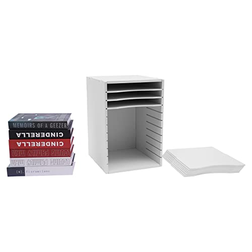 Vertical Desktop Sorter, 11 Slots Wooden Mail Organizer, Paper Sorter Organizer with 11 Slots Adjustable, Construction Paper Storage Mailbox for Classroom Office, White