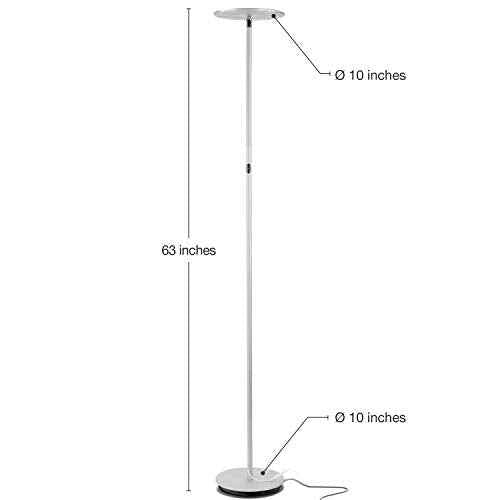 Brightech Sky LED Floor lamp, Torchiere Super Bright Floor Lamp for Living Rooms & Offices - Dimmable, Tall Standing Lamp for Bedroom Reading - Platinum Silver