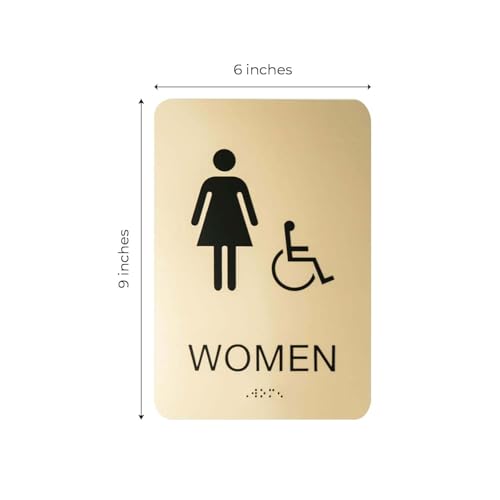 Gold Men & Women ADA Restroom Signs/Modern Chic 6" x 9" Acrylic Bathroom Sign Set With Braille