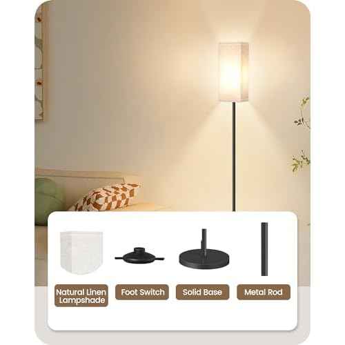 2 Pack Floor Lamp, Pole Lamp with Foot Switch, Modern Standing Lamp Lampshade, Minimalist Freestanding Lamp (Bulb Not Included), for Living Room, Bedroom Office, Black and Beige E07LDP205
