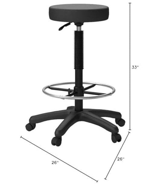 Work Smart Office Star ST217 Thick Padded Vinyl Seat Backless Drafting Stool with Adjustable Footring, 23-33", Black