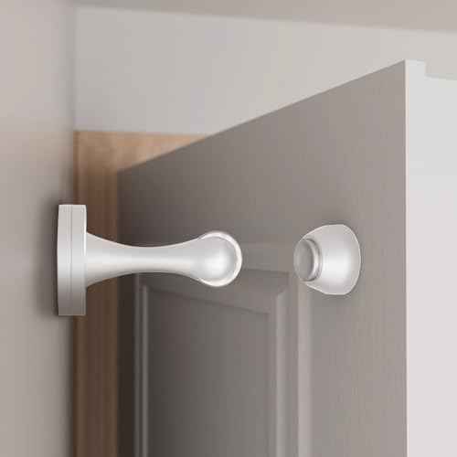 Solid Mental Magnetic Door Stop, Wall Mounted, White, 2 Pack