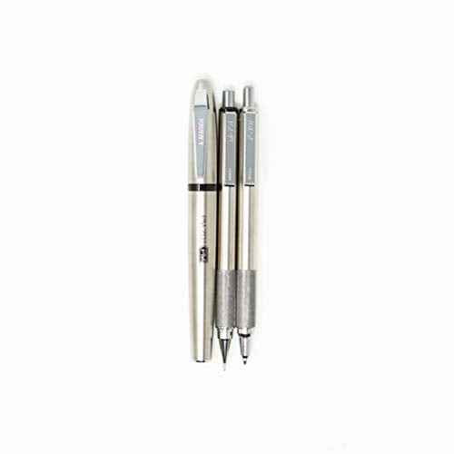 Zebra Pen Premium Steel Writing Set, PM-701 Permanent Marker, F-701 Ballpoint Pen, M-701 Mechanical Pencil, 3-Pack
