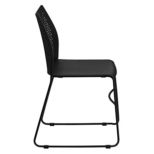 Emma + Oliver Black Sled Base Stack Chair - Multipurpose Plastic Guest Chair