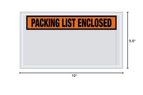 Orange Pre-Printed Packing List Envelope, 10x5.5-Inch, 2 Mil Thick, Case of 1000