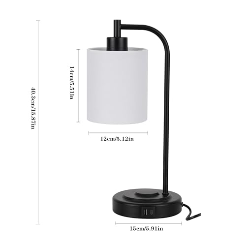 Modern Desk Lamp with Fast Dual USB A+C Charging | Touch Control Bedside Table Lamp for Bedroom Office, Fabric Shade, Metal Base, Bulb Included