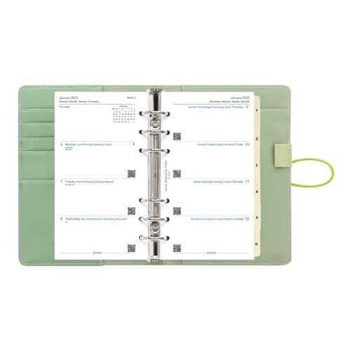 Filofax Impressions Organizer, Personal Size, Green/White - Patterned, Tactile, Leather-Look, Six Rings, Week-to-View Calendar Diary, Multilingual, 2025 (C028707-25)