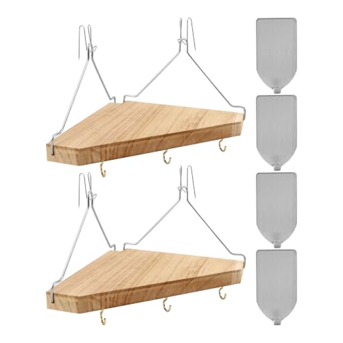 Wooden Corner Wall Shelf Set - No Drill Cubicle & Office Storage Organizer