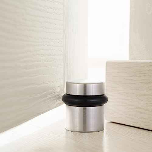 2-Pack Modern Cylindrical Floor Mounted Door Stops with Rubber Bumper, Satin Nickel, Heavy Duty Brass Construction ? Design House, 189332-SN
