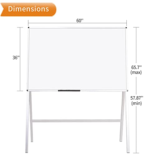 VIZ-PRO Magnetic Whiteboard Easel - 60x36 Inch Dry Erase Board with Adjustable Height