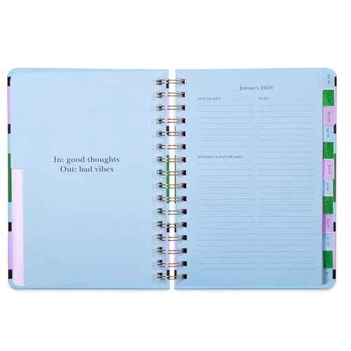 kate spade new york Daily Planner 2026 Large Agenda January-December 2026, Hardcover Weekly and Monthly Spiral Planner with Stickers (Downtown Stripe)