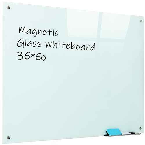 Magnetic Glass Whiteboard, 36"x60"Frameless Dry Erase Board White Board Surface Wall Mounted for Office, Classroom & Home