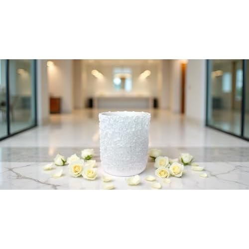 Decorative Trash Can Elegant Resin Carved Waste Basket 8"x10" Trash Bin Decor Rose Floral Garbage Can for Office Bathroom,Bedroom,Livingroom 8L/2.2Gallon(White)