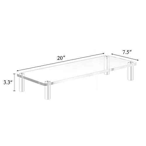 YestBuy 20x7.5 Acrylic Monitor Stand Riser, Clear Computer Stand for Laptop, iMac, Pc, Printer, Desktop Ergonomic,Desk Riser Work from Home Accessories Office Supplies Platform Save Space