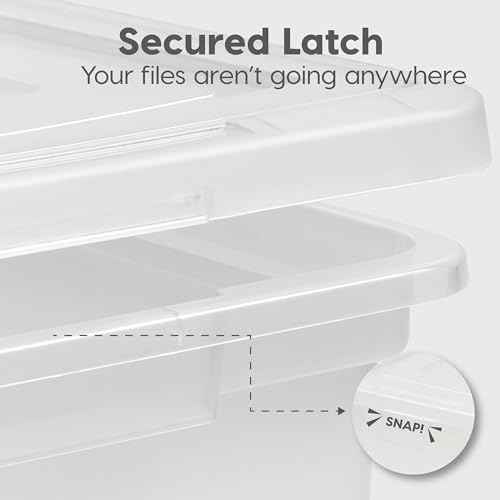 IRIS USA File Box, Plastic File Organizer with Lids for Letter/Legal File, Portable Document Box For Moving, Storage Bin with Durable and Secure Lid, Stackable Nestable BPA-Free, Clear 35 Qt. 4 Pack
