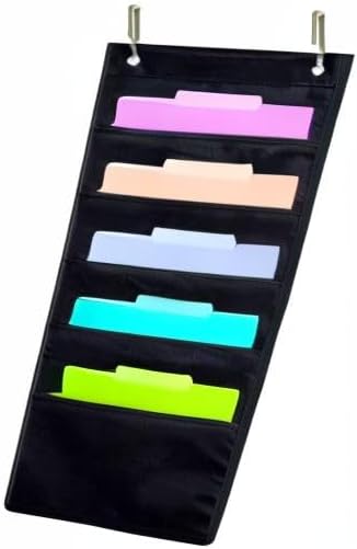ZKOO Wall File Organizer - 5 Pocket A4/Legal/Letter Size Document Holder | Sturdy Black Design for Home & Office