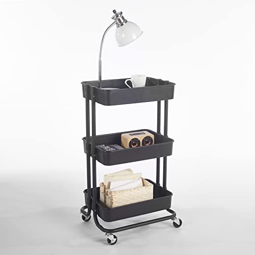 Urban Lifestyle Plastic 3 Tier Rolling Storage Cart, Black