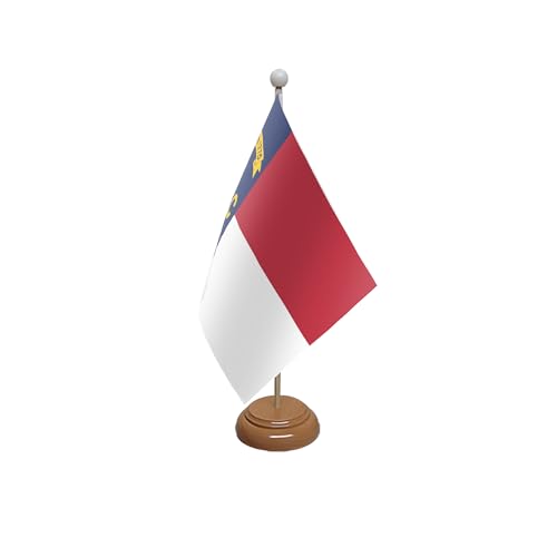 North Carolina Wooden Table Flag with Base - 9x6 Inch State Flag Display