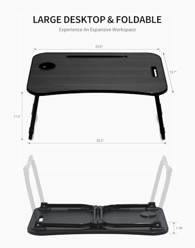 ZEAPTAC Foldable Laptop Bed Desk with Cup Holder & Tablet Slot - Black Stripe