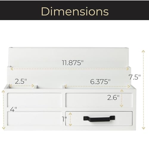 BLU MONACO White Desktop Organizer with Drawer ? Paper Wood Bill & Mail Organizer for Office Desk, Countertop & Workspace Storage