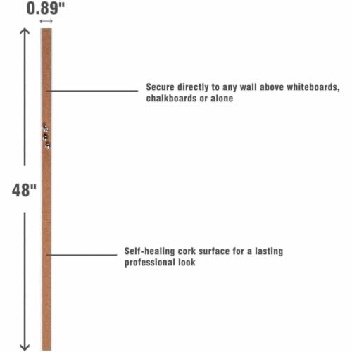 Lorell 48-Inch Cork Bulletin Bar with Aluminum Frame - Self-Sealing Wall Strip
