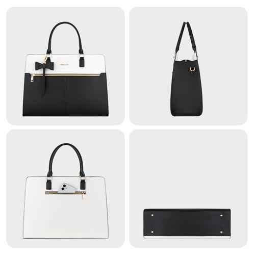 MOSISO Laptop Tote Bag for Women, 15.6 inch Waterproof PU Leather Work Bag with Clutch Purse & Bowknot, Large Capacity Handbag Shoulder Computer Bags Work Briefcase for Business Teacher Office, Black