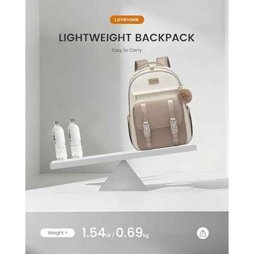 LOVEVOOK School Backpack for Teen Girls, Cute Student Backpack Purse Kid Bookbag for 14-16 Teenage, Back to School Backpacks Fit 15.6 Inch Laptop, Large College Travel Bag, Beige-Khaki