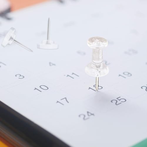 100-Pack Clear Push Pins & Flat-Head Tacks with Storage Box for Cork Boards – Office & Classroom