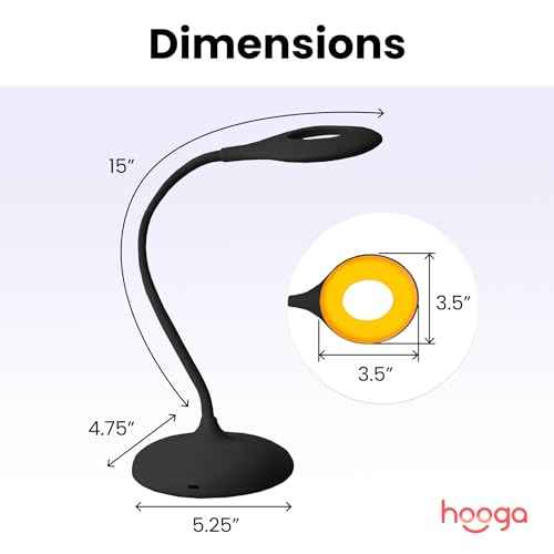 hooga Desk Lamp, Blue Light Blocking, 3 Modes: Amber 1600K, Red, Full-Spectrum 4000K, Dimmable, Rechargeable, Eye Strain Relief, Circadian Friendly