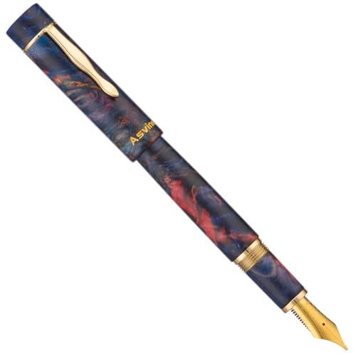 Asvine Stabilized Wood Fountain Pen C2000 Number 8 Fine Nib Large Handcraft Unique Pattern Pen with Converter Pen Box Collection Set- Sunset