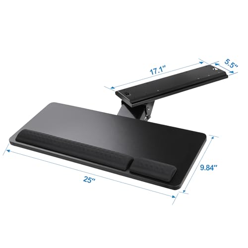 Keyboard Tray Under Desk,25x9.84'' Large Slide Out Swivel Tilt Computer Keyboard Drawer for Home Gaming Office Desk, Dual Mount,Black