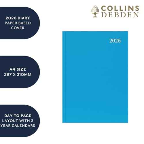 Collins - Essential - 2026 12 Month Calendar Year Planner, Day-To-Page Diary, A4 Hard Cover - Blue (ESSA41.60-26)