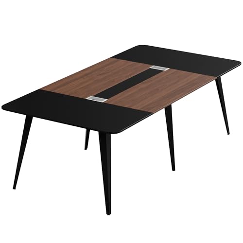 Furmax 8FT Conference Table with Cable Grommets - Black & Walnut