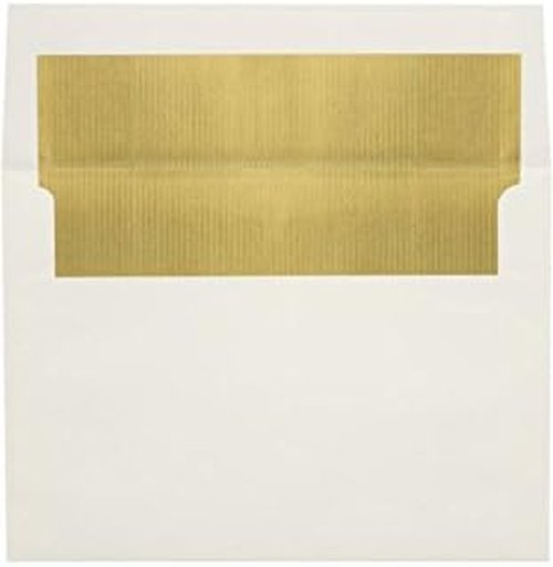 LUXPaper A8 Foil Lined Invitation Envelopes - Peel & Press | Natural with Gold LUX Lining | 5.5" x 8.125" | 50 Pack