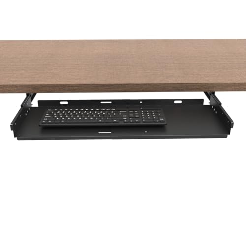 JINGCHENGMEI Sliding Keyboard Tray Under Desk, Pull-Out Keyboard and Mouse Tray, 27 x 9.8 inches Large Platform Slide-Out Computer Drawer for Typing, Metal, Black