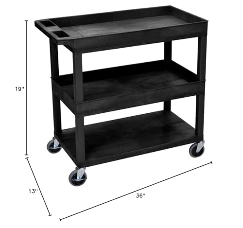 Luxor - 32" x 18" Cart - Two Tub/One Flat Shelves (EC112-B), Black
