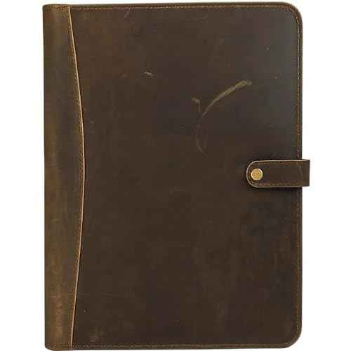 Leather Portfolio Organizer Padfolio Document Organizer with Snap Closure, Resume & Card Slots,Pen Holder,Writing PadFolio for A4/Letter Size Writing Legal Pad Leather Binder Portfolio for Men & Women
