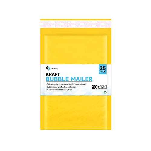 Kkbestpack Kraft Paper Bubble Mailers #0, Self-Seal Padded Mailing Envelopes, Pack of 25, 6x9 Inches
